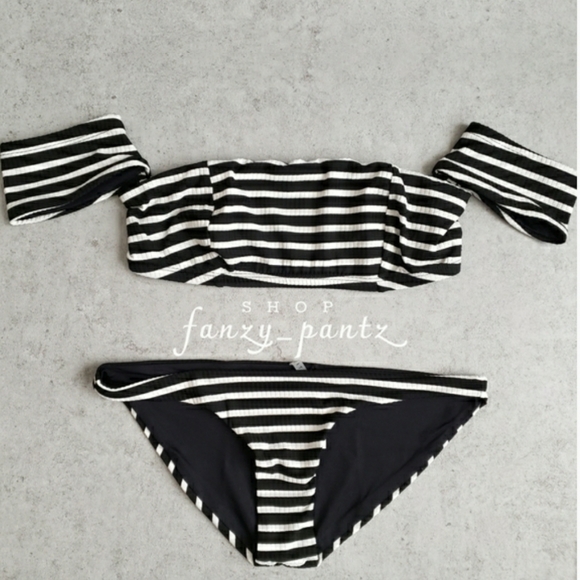 Vitamin A Bikini Top NEW Havana Off the Shoulder Marin Stripe - Picture 2 of 5